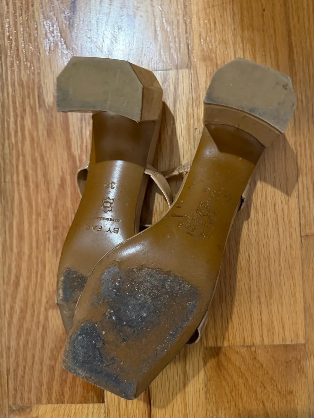 BY FAR Beige/Nude Square-Toe Strappy Block Heel Sandals
